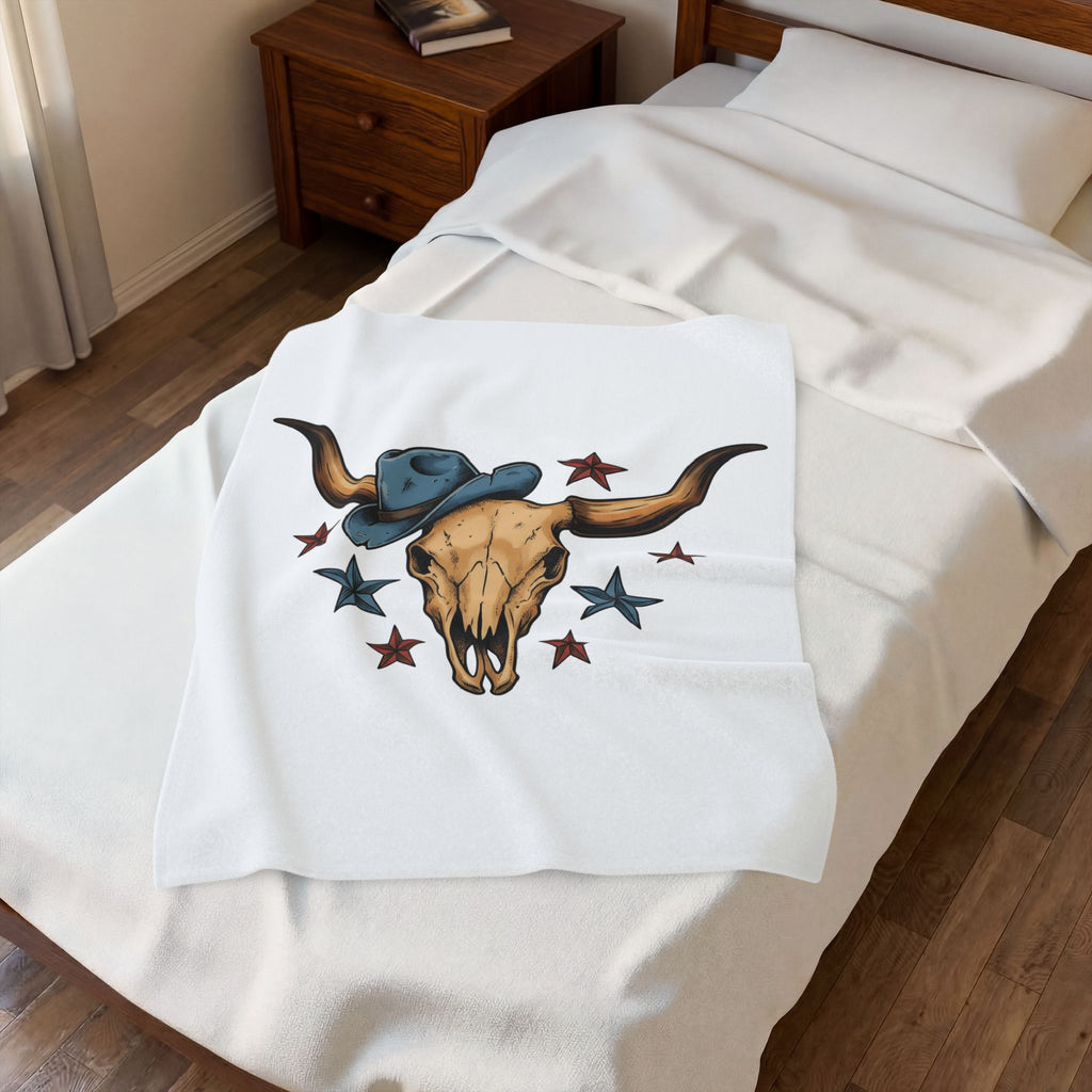 Bull Skull Hat Blanket America Western Gift Women Cowboy Blanket Skull Cap Blanket Patriot Fan Rodeo Blanket Cowboy Graphic Retro Star Shapes