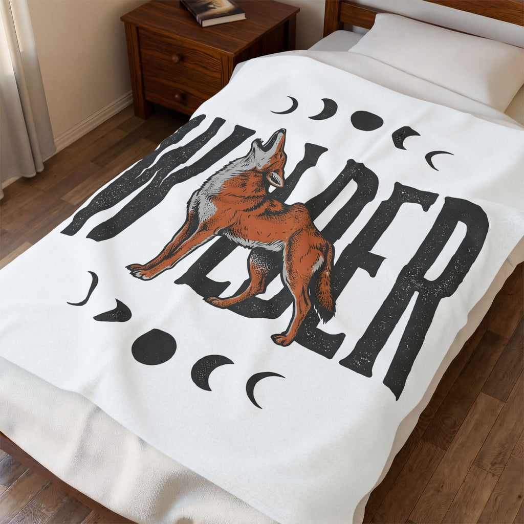 Howling Wolf Blanket Boho Chic Nature Gift Women Vintage Blanket Wolf Blanket Bohemian Fan Retro Blanket Environmental Graphic Hand Drawn Moon