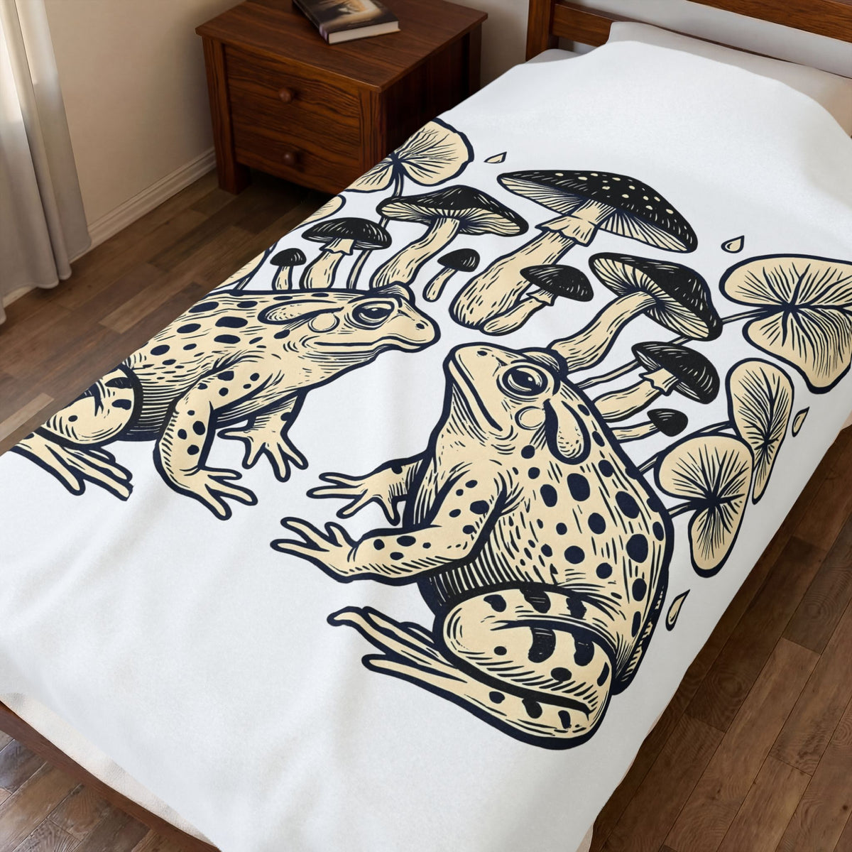 Frog Mushroom Blanket Boho Chic Nature Gift Women Boho Blanket Toadstool Blanket Bohemian Fan Hippie Blanket Environmental Graphic Vintage Raindrop