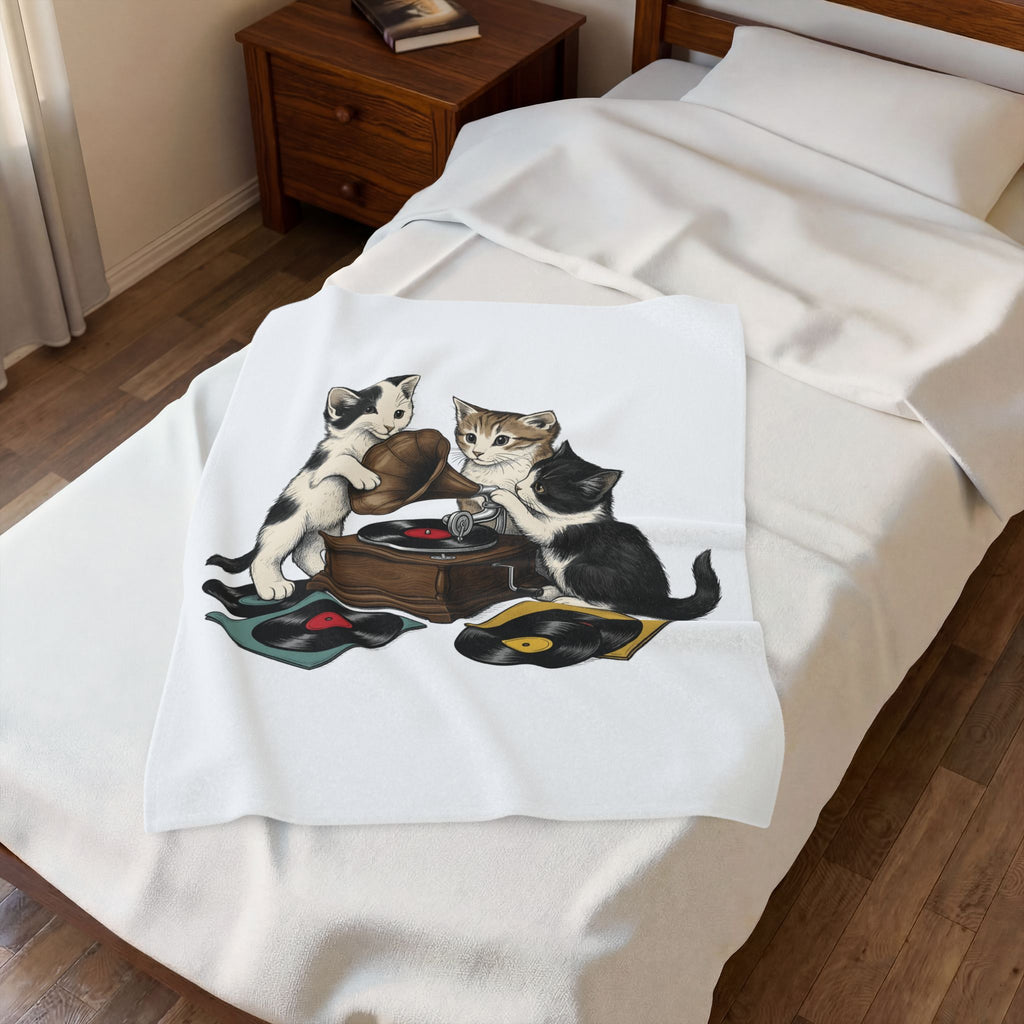 Cats Turntable Blanket Cat Songs Gift Women Sketch Blanket Record Player Blanket Feline Fan Vinyl Blanket Music Graphic Cartoon Lp Discs Blanket
