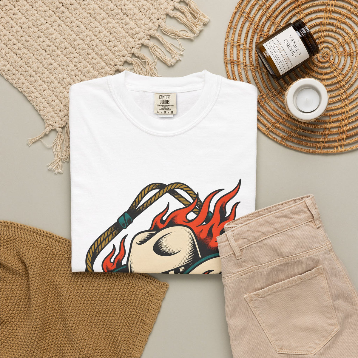 Cowboy Hat T-Shirt Cowgirl Western Gift Women Tattoo Art T-Shirt Stetson T-Shirt Rodeo Fan Tattooed T-Shirt Country Graphic Vintage Flames T-Shirt
