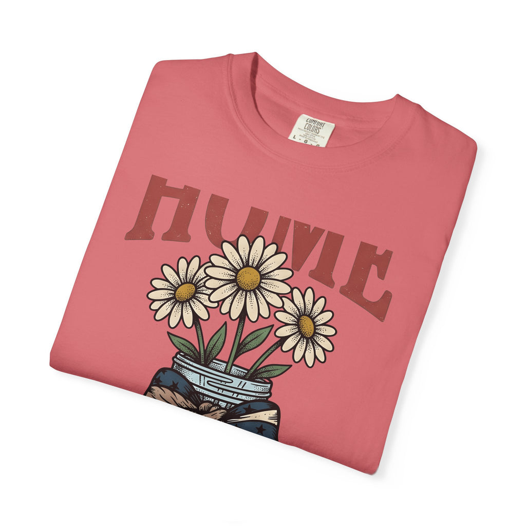 Daisy Glass Jar T-Shirt America Country Gift Women Retro T-Shirt Mason Jar T-Shirt Patriot Fan Vintage T-Shirt Rural Graphic Sketch Flag Ribbon
