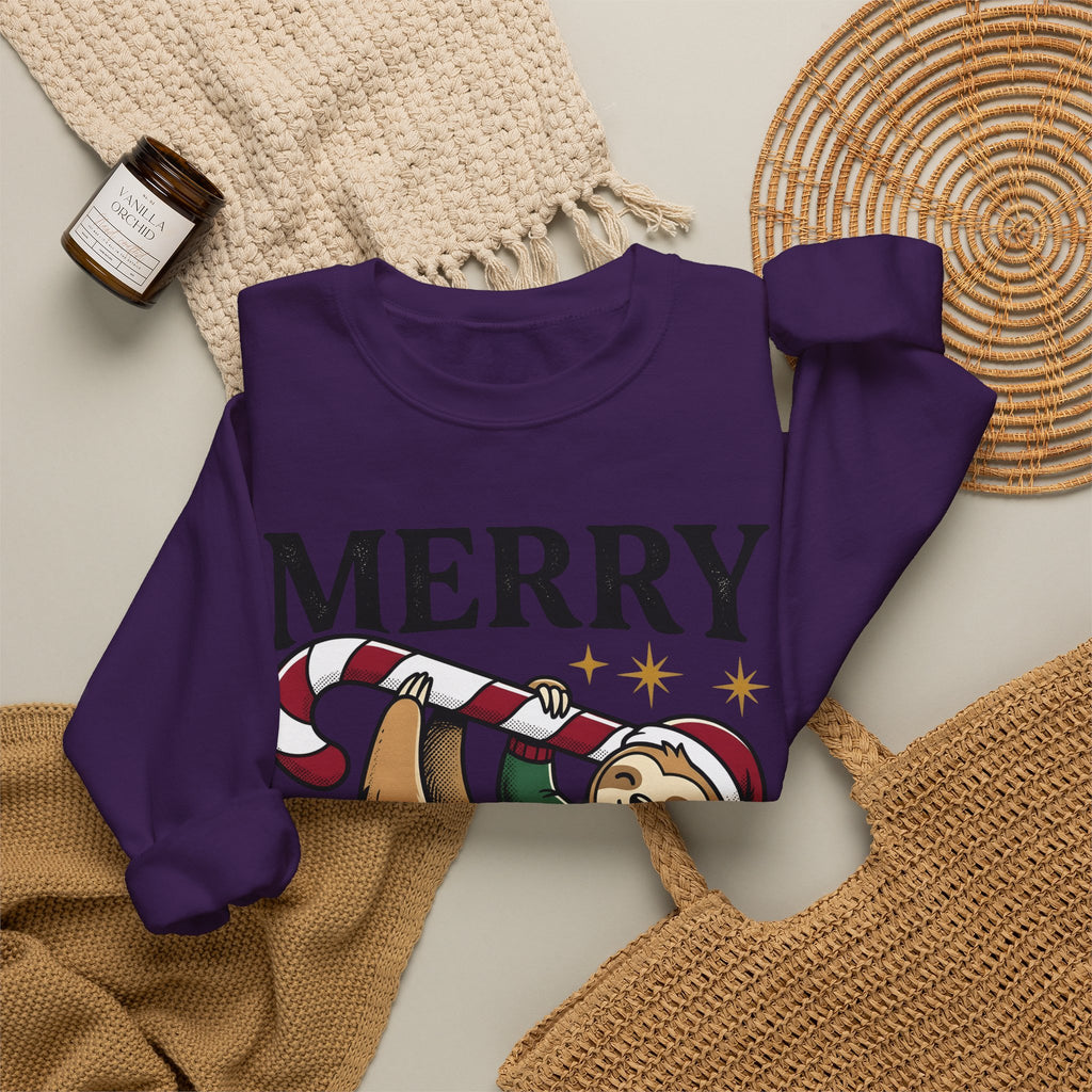 Sloth Festive Cane Sweatshirt Christmas Critter Gift Women Doodle Sweatshirt Sloth Sweatshirt Xmas Fan Hand Drawn Sweatshirt Creature Graphic Nostalgic Box