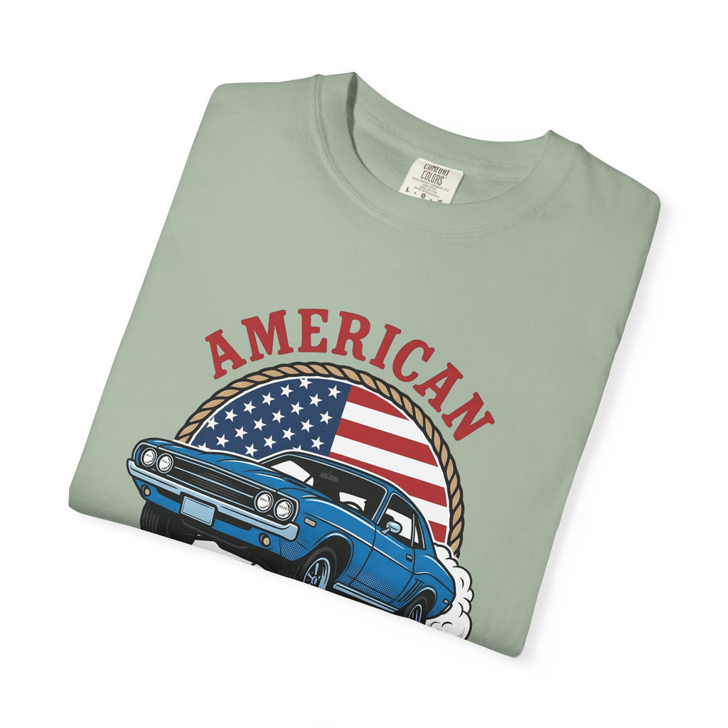 Muscle Car T-Shirt America Automotive Gift Women Vintage T-Shirt Hot Rod T-Shirt Patriot Enthusiast Classic T-Shirt Car Graphic Retro American Flag