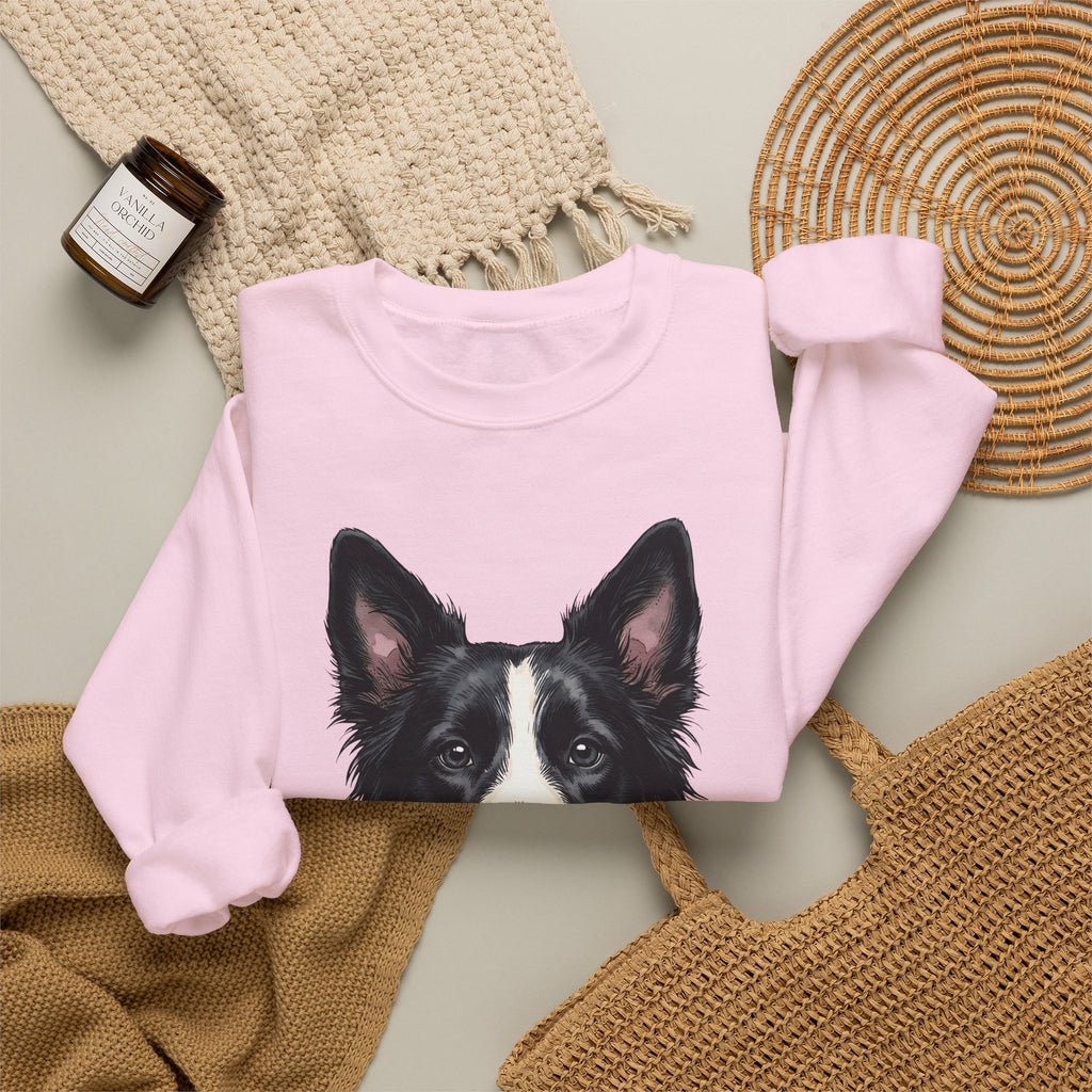 Border Collie Puppy Sweatshirt Dog Pets Gift Women Line Art Sweatshirt Puppy Sweatshirt Dog Fan Collie Sweatshirt Animal Graphic Hand Drawn Woven Collar Sweatshirt