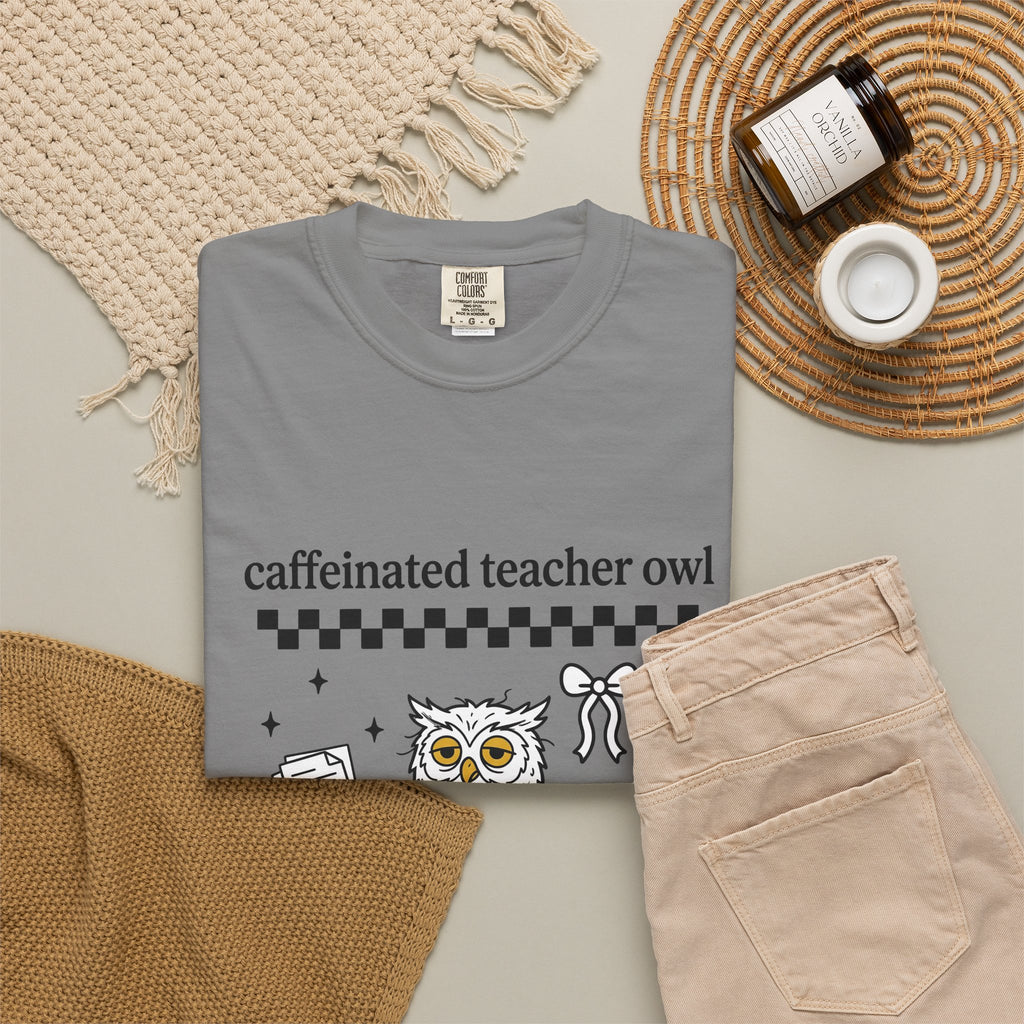 Coffee Owl T-Shirt Teacher Pets Gift Women Kawaii T-Shirt Owl T-Shirt Educator Enthusiast Cute T-Shirt Animal Graphic Hand Drawn Twinkles T-Shirt