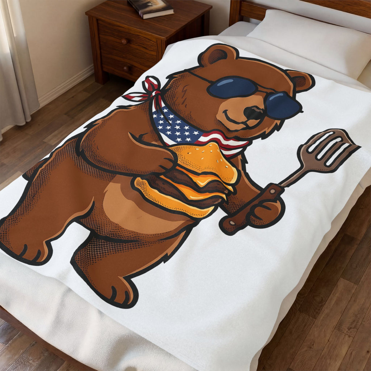 Bear Sandwich Blanket 4th Of July Grilling Gift Women Comic Blanket Sandwich Blanket Independence Fan Cartoon Blanket Barbecue Graphic Vintage
