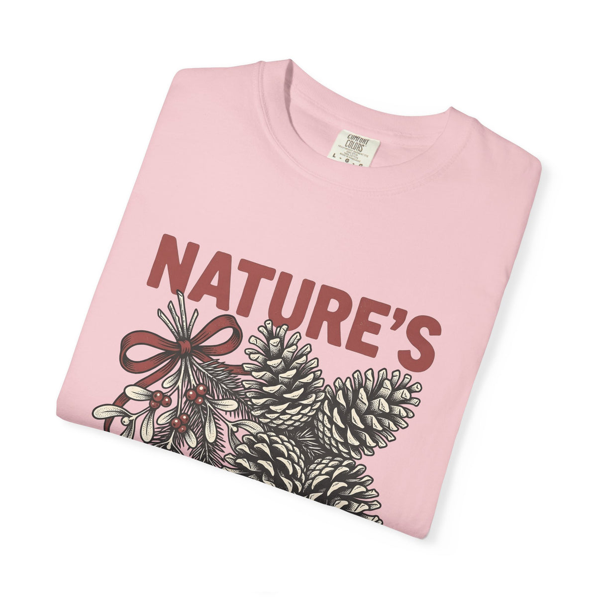 Pinecone Twig T-Shirt Christmas Outdoors Gift Women Retro T-Shirt Branch T-Shirt Xmas Fan Evergreen Graphic T-Shirt Sketch Ribbon T-Shirt