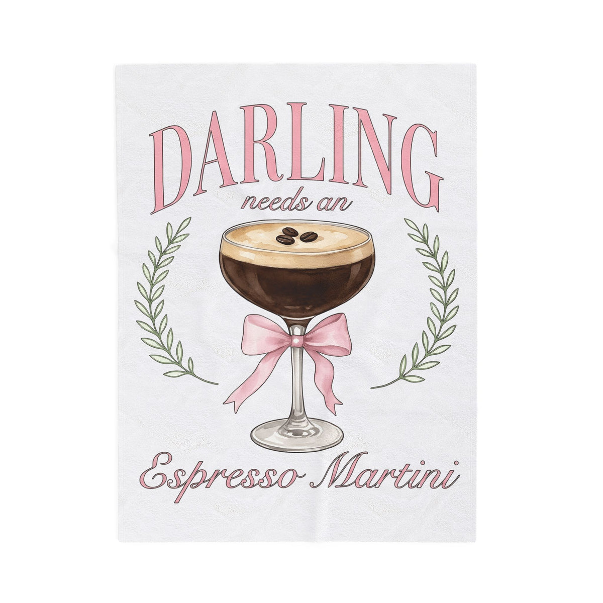 Espresso Martini Blanket Coffee Cocktail Gift Women Watercolor Blanket Martini Blanket Coffee Fan Cocktail Design Blanket Hand Drawn Pink Bow