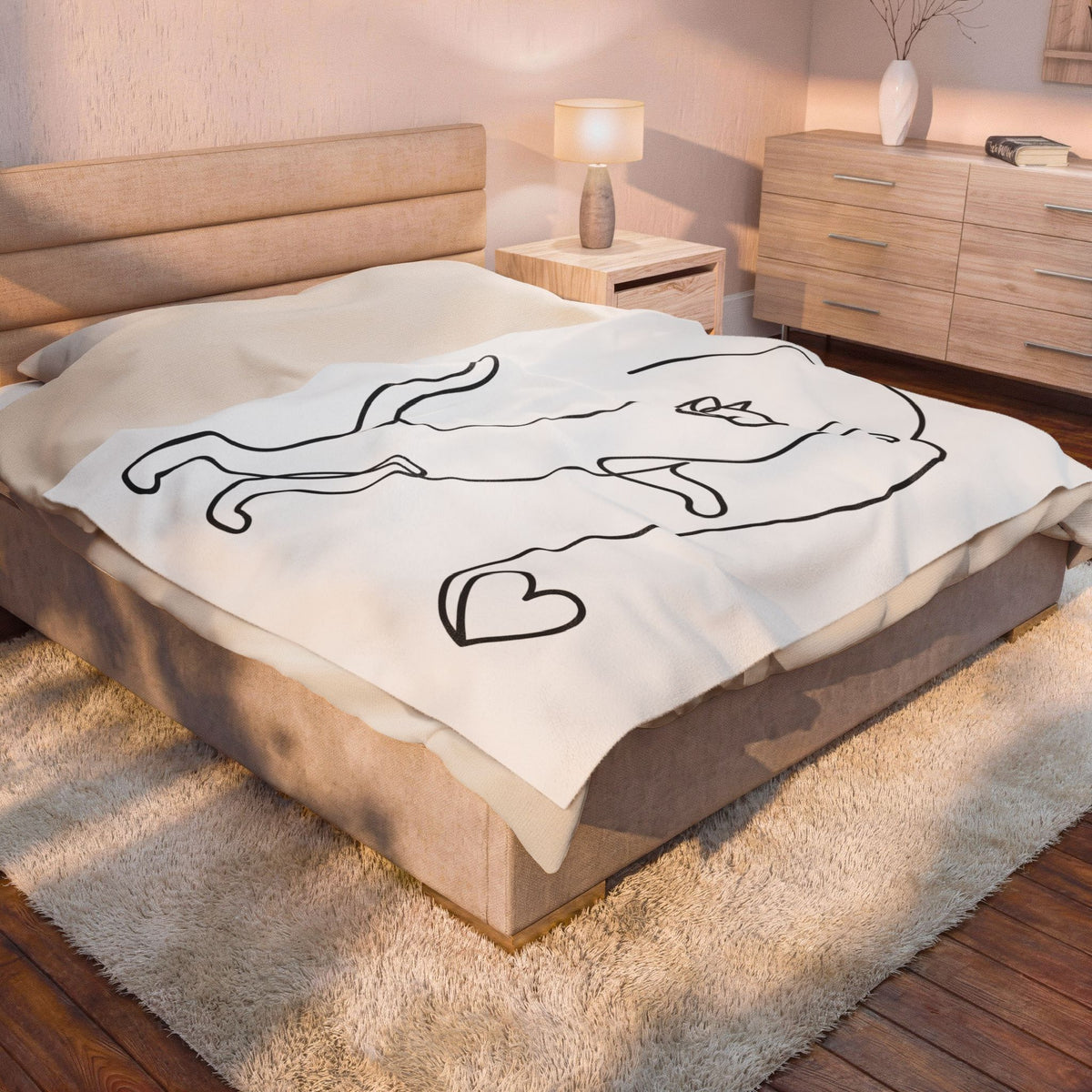 Cat Sketch Blanket Cat Creatures Gift Women Basic Blanket Kitten Blanket Cat Fan Feline Blanket Simple Illustration Animal Graphic Geometric Heart