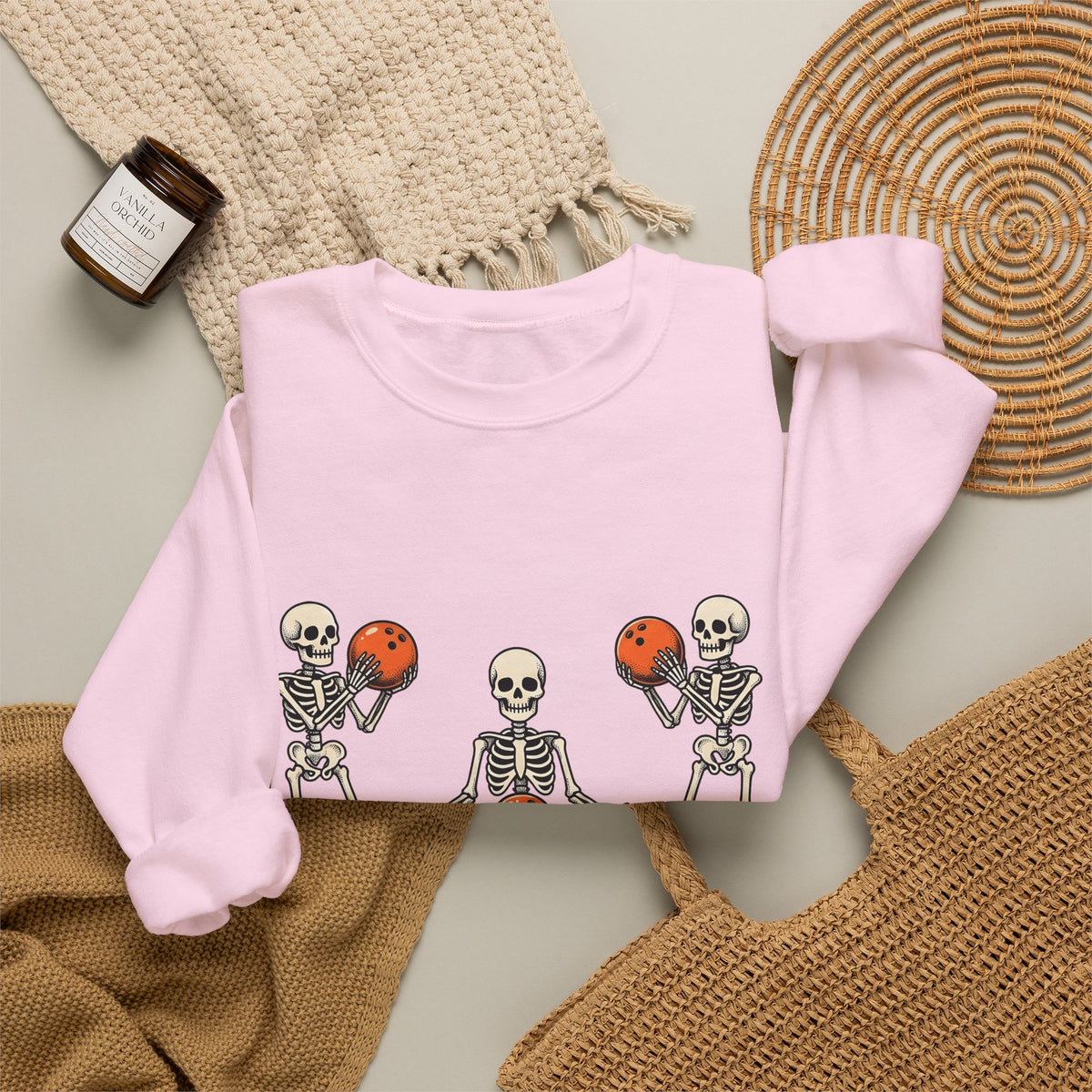 Skull Bowling Sweatshirt Bowling Satire Gift Women Caricature Sweatshirt Skull Sweatshirt Bowling Fan Cartoon Sweatshirt Satire Graphic Classic Orange Kicks