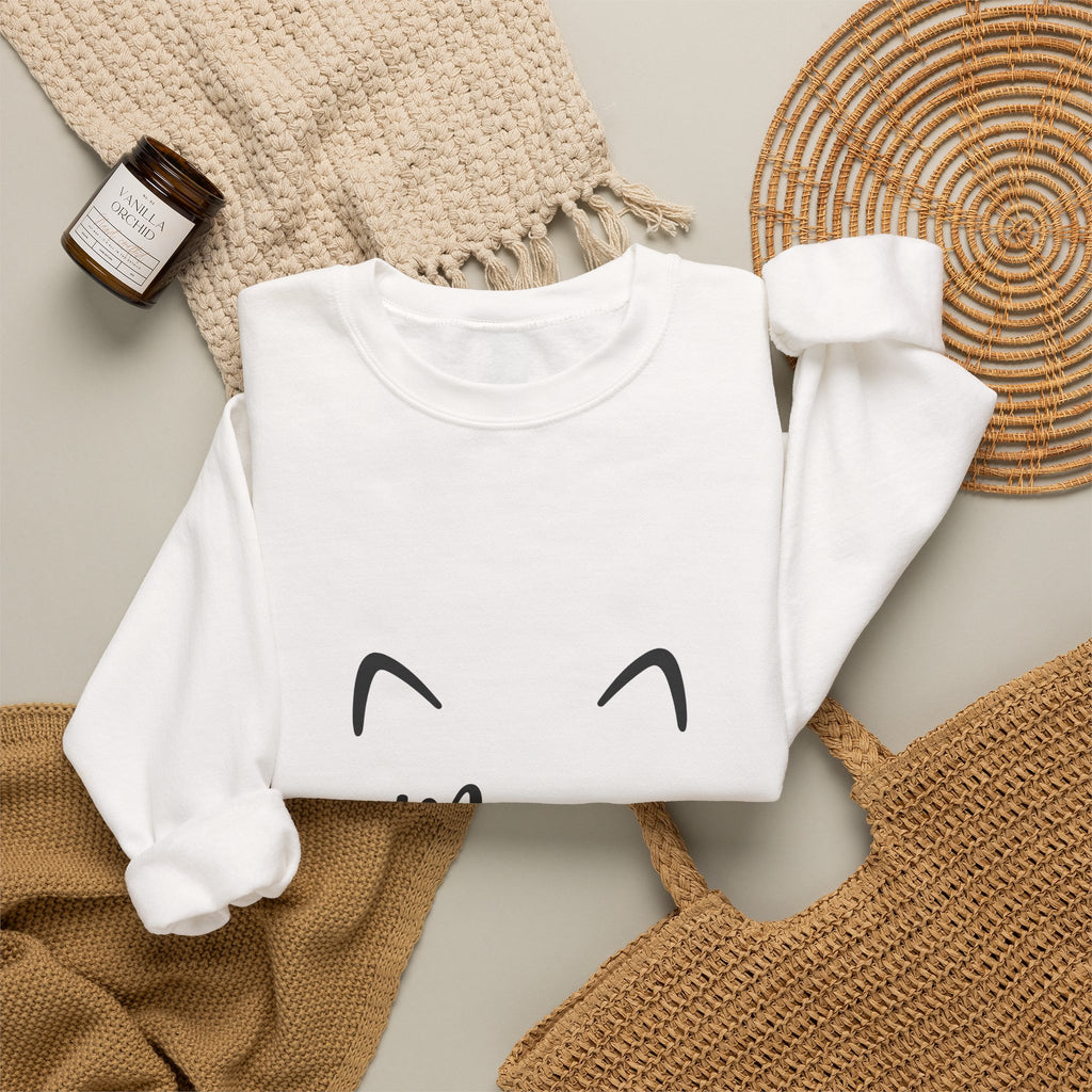 Cat Face Sweatshirt Cat Pets Gift Women Minimalist Sweatshirt Kitten Sweatshirt Cat Fan Feline Sweatshirt Animal Graphic Cat Enthusiast Hand Drawn Heart Nose