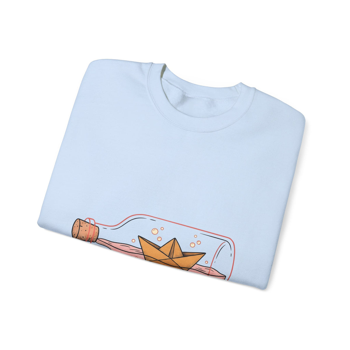 Paper Boat Bottle Sweatshirt Cute Nautical Gift Women Whimsical Sweatshirt Glass Bottle Sweatshirt Adorable Fan Artistic Sweatshirt Maritime Graphic Hand Drawn