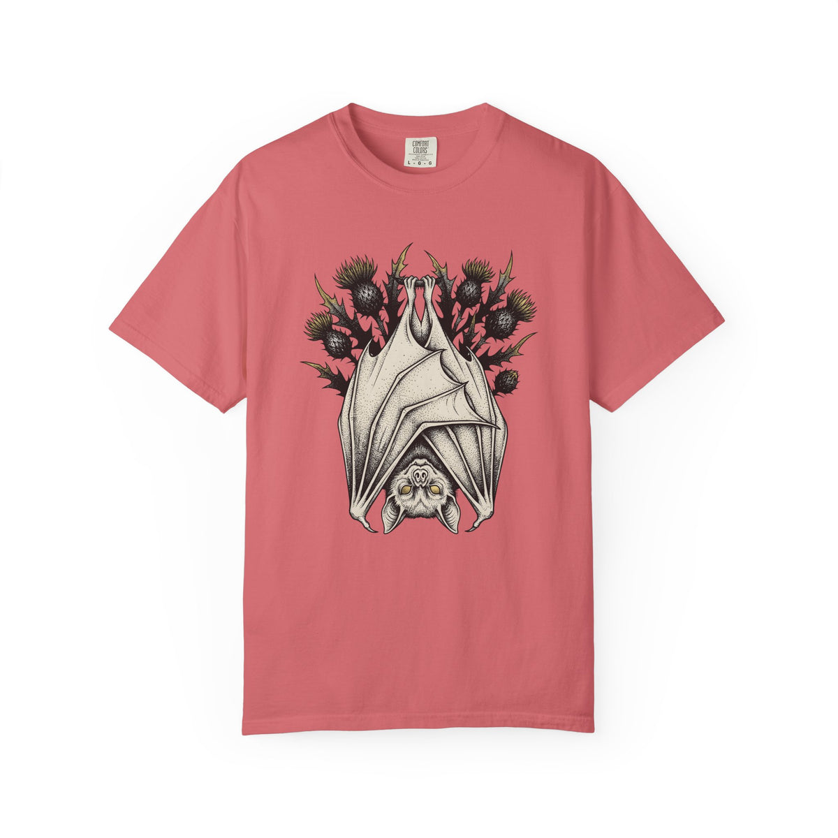 Bat Design T-Shirt Halloween Greenery Gift Women Macabre T-Shirt Bat T-Shirt Horror Fan Dark T-Shirt Foliage Graphic Sketch Bloom T-Shirt