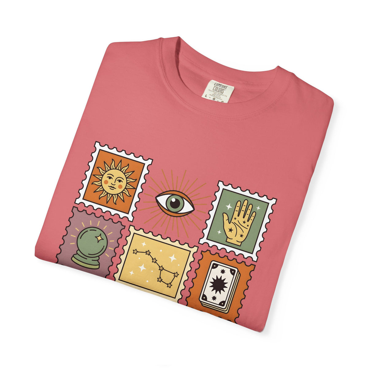Magic Stamps T-Shirt Halloween Zodiac Gift Women Hippie T-Shirt Rubber Stamp T-Shirt Horror Fan Psychedelic T-Shirt Astrology Graphic Vintage