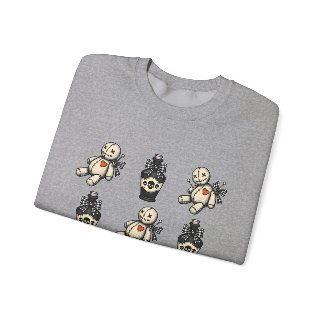 Charm Doll Sweatshirt Halloween Macabre Gift Women Old School Sweatshirt Voodoo Doll Sweatshirt Horror Fan Retro Sweatshirt Dark Graphic Throwback Remedy Flask