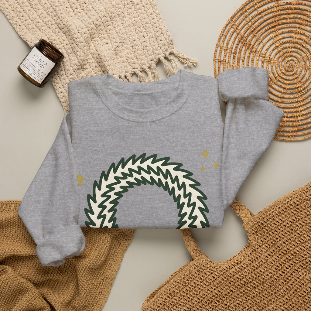 Holiday Wreath Sweatshirt Christmas Seasonal Gift Women Simple Sweatshirt Wreath Sweatshirt Xmas Fan Minimalist Sweatshirt Seasonal Graphic Sketch Red Ribbon