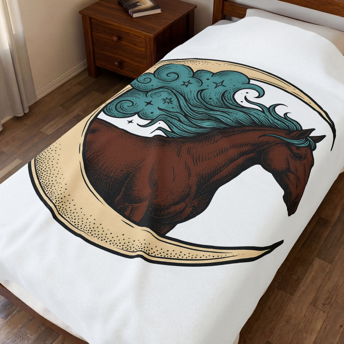 Horse Moon Blanket Cowgirl Western Gift Women Boho Blanket Equine Blanket Rodeo Fan Cowboy Graphic Western Design Blanket Boho Blanket Vintage Stars