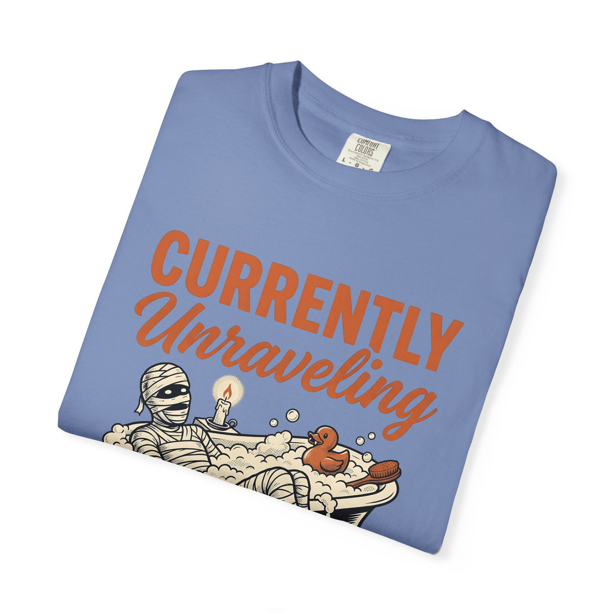 Mummy Bathtub T-Shirt Halloween Humor Gift Women Comic T-Shirt Wrapped Mummy T-Shirt Spooky Fan Cartoon T-Shirt Funny Graphic Vintage Rubber Duck
