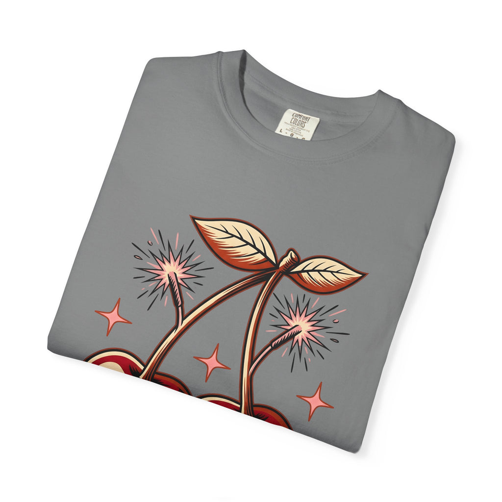 Cherry Firecrackers T-Shirt 4th Of July Vacation Gift Women Hand Drawn T-Shirt Fireworks T-Shirt Independence Day Fan Firework T-Shirt Travel