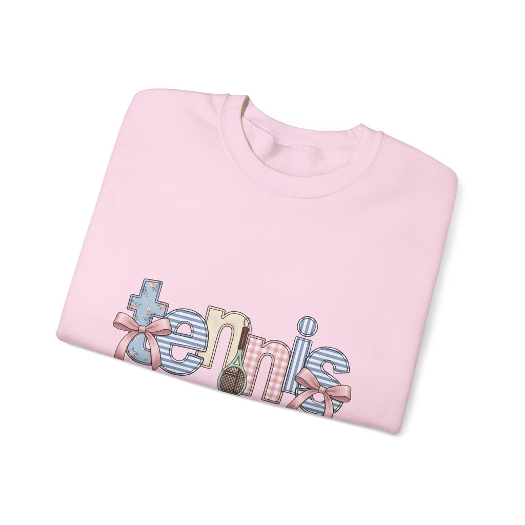 Tennis Racket Sweatshirt Tennis Mom Sports Gift Women Cute Sweatshirt Racquet Sweatshirt Tennis Enthusiast Kawaii Sweatshirt Athletic Graphic Retro Pink Bow