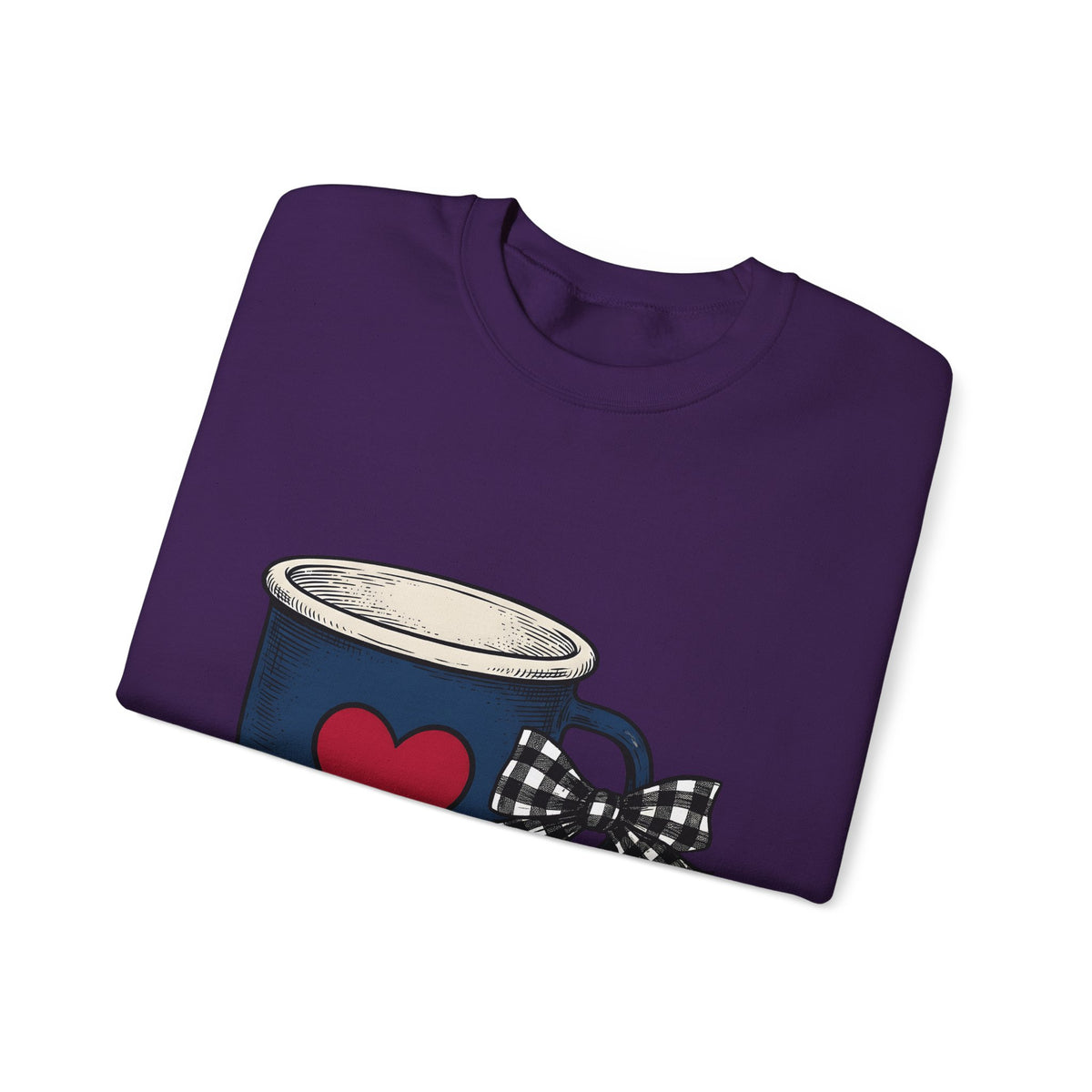 Heart Mug Holiday Coffee Gift Hand Drawn Mug Christmas Fan Coffee Cup Vintage Plaid Sweatshirt