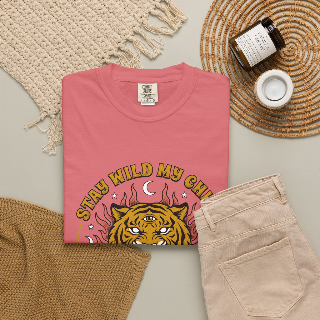Tiger Head T-Shirt Boho Chic Animal Gift Women Psychedelic T-Shirt Tiger T-Shirt Hippie Fan Tribal Graphic Vintage Rose T-Shirt