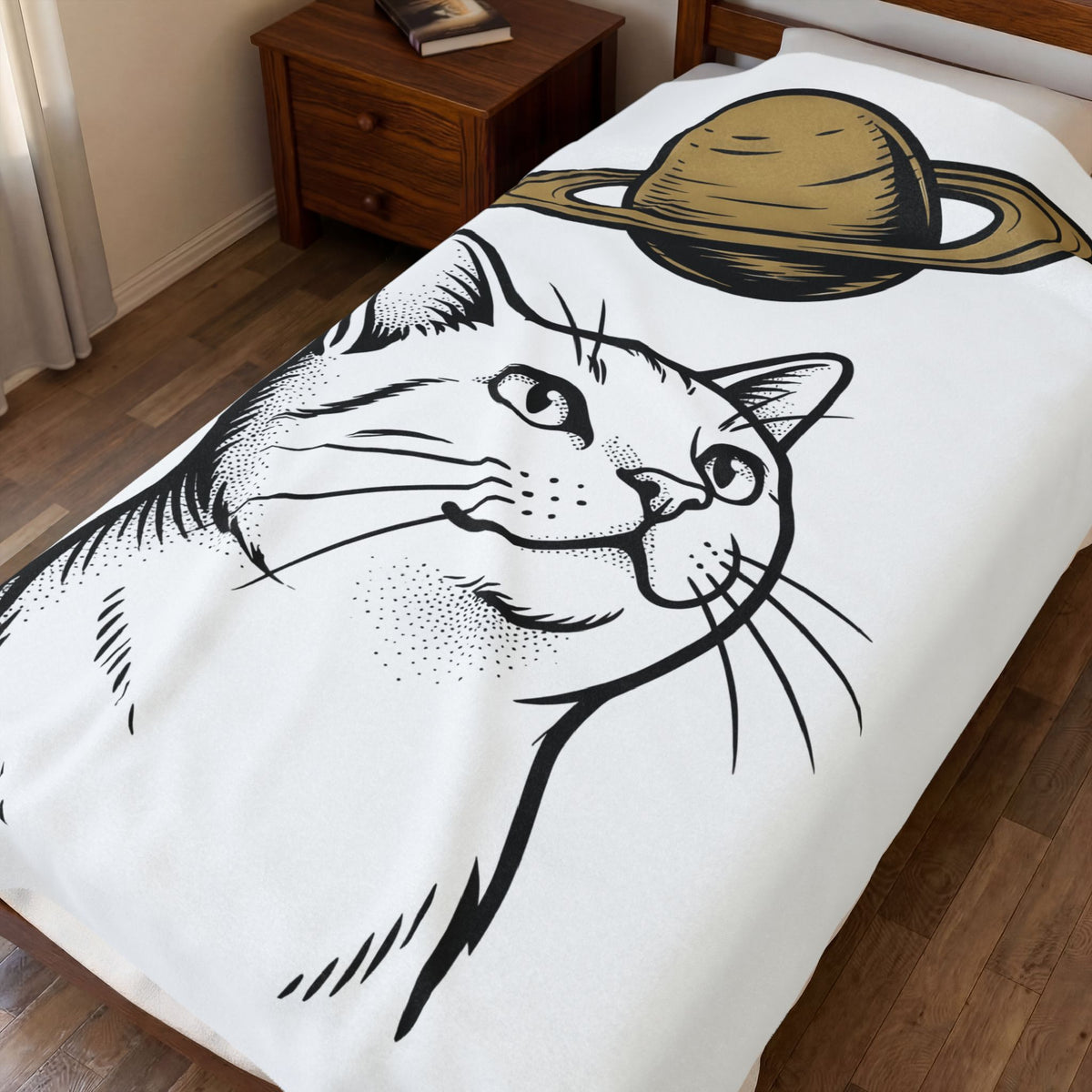 Cat Graphic Blanket Cat Space Gift Women Line Art Blanket Kitten Blanket Feline Fan Simple Blanket Galaxy Graphic Minimalist Planet Blanket