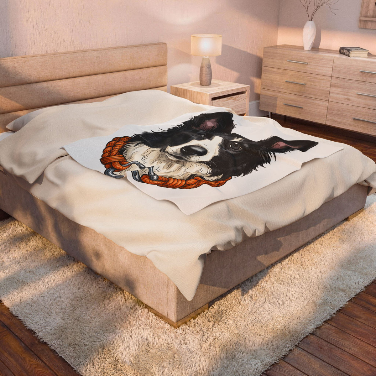 Border Collie Puppy Blanket Dog Pets Gift Women Line Art Blanket Puppy Blanket Dog Fan Collie Blanket Animal Graphic Hand Drawn Woven Collar Blanket