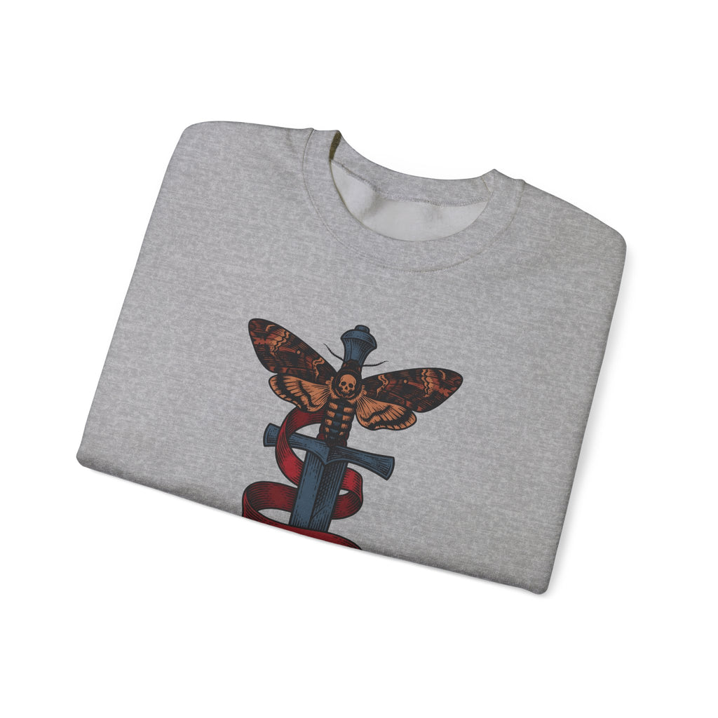Death Moth Dagger Sweatshirt Boho Chic Gothic Gift Women Tattoo Sweatshirt Dagger Sweatshirt Bohemian Fan Ink Sweatshirt Dark Graphic Vintage Ribbon Sweatshirt