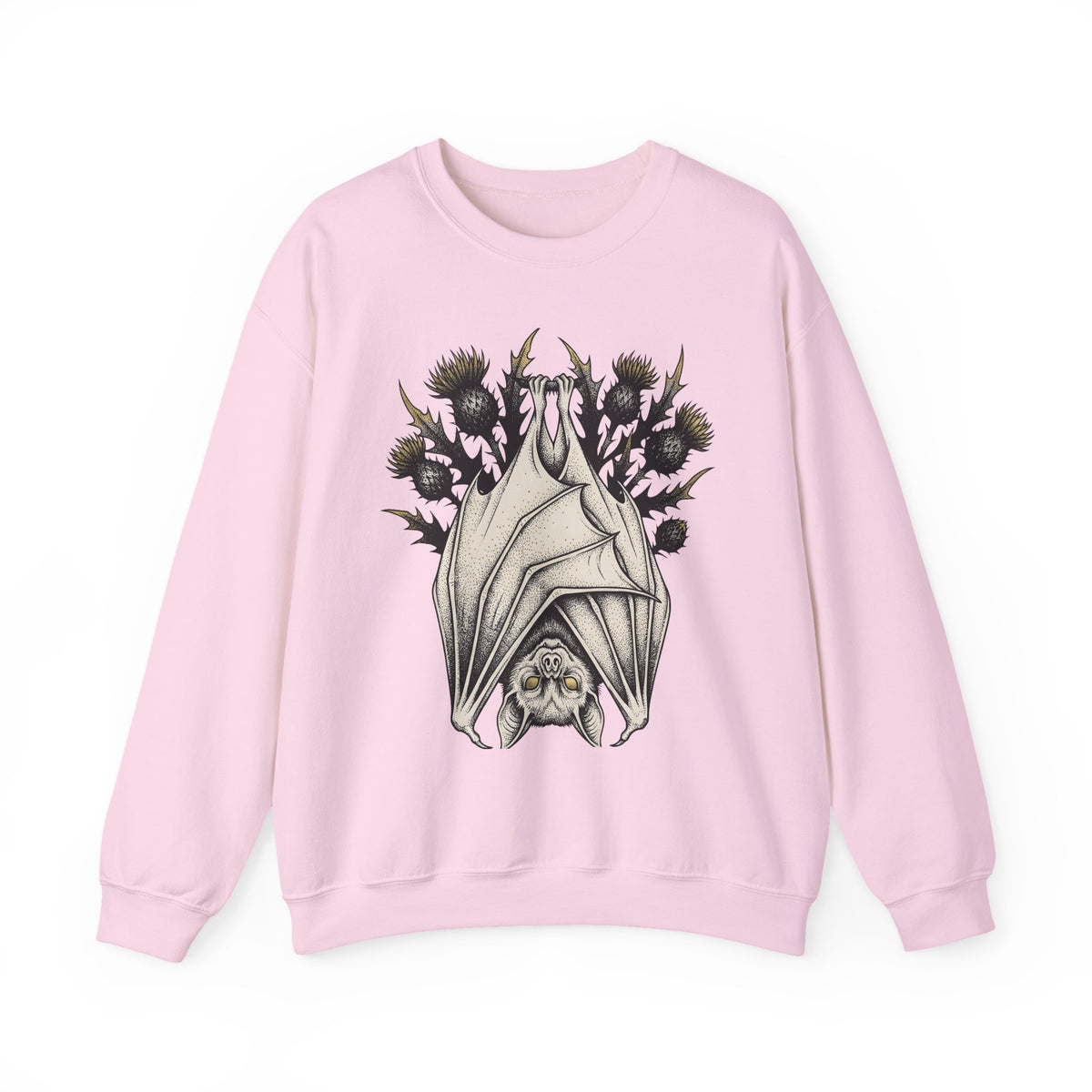 Bat Design Sweatshirt Halloween Greenery Gift Women Macabre Sweatshirt Bat Sweatshirt Horror Fan Dark Sweatshirt Foliage Graphic Sketch Bloom Sweatshirt