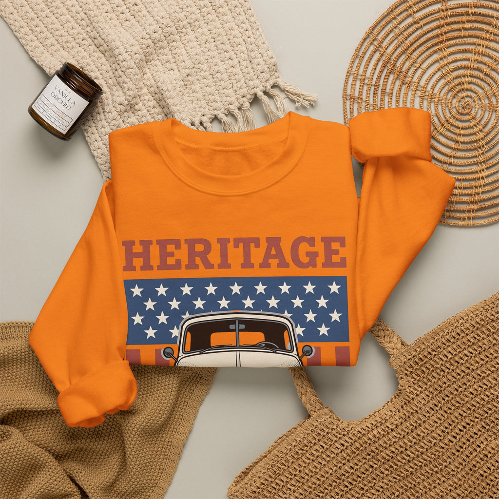 Antique Lorry Sweatshirt America Liberty Gift Women Retro Sweatshirt Truck Sweatshirt Patriot Enthusiast Vintage Sweatshirt Freedom Graphic Line Art Flag