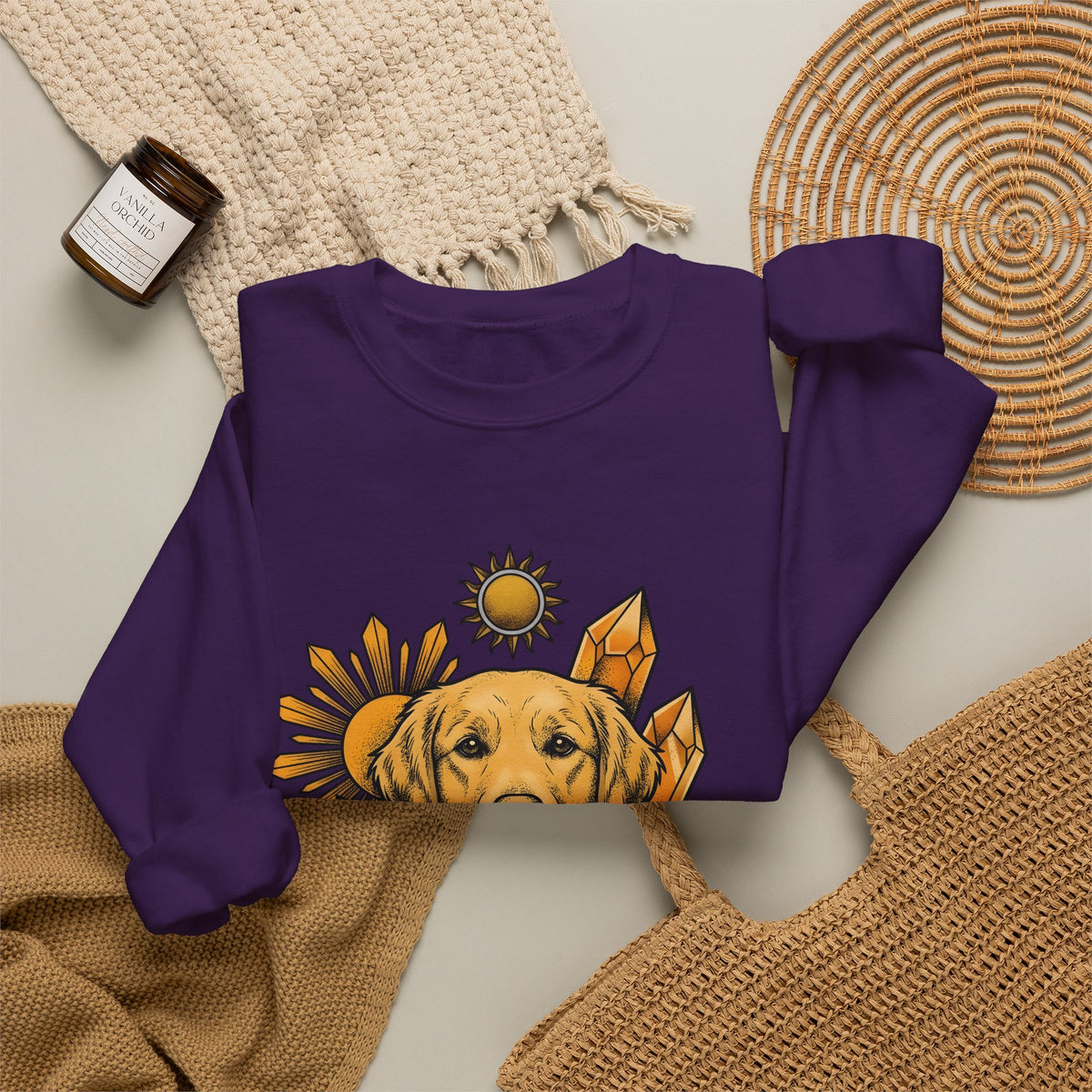 Golden Retriever Sweatshirt Dog Sunlight Gift Women Bohemian Sweatshirt Retriever Sweatshirt Dog Fan Puppy Sweatshirt Sunshine Graphic Retro Crystals Sweatshirt