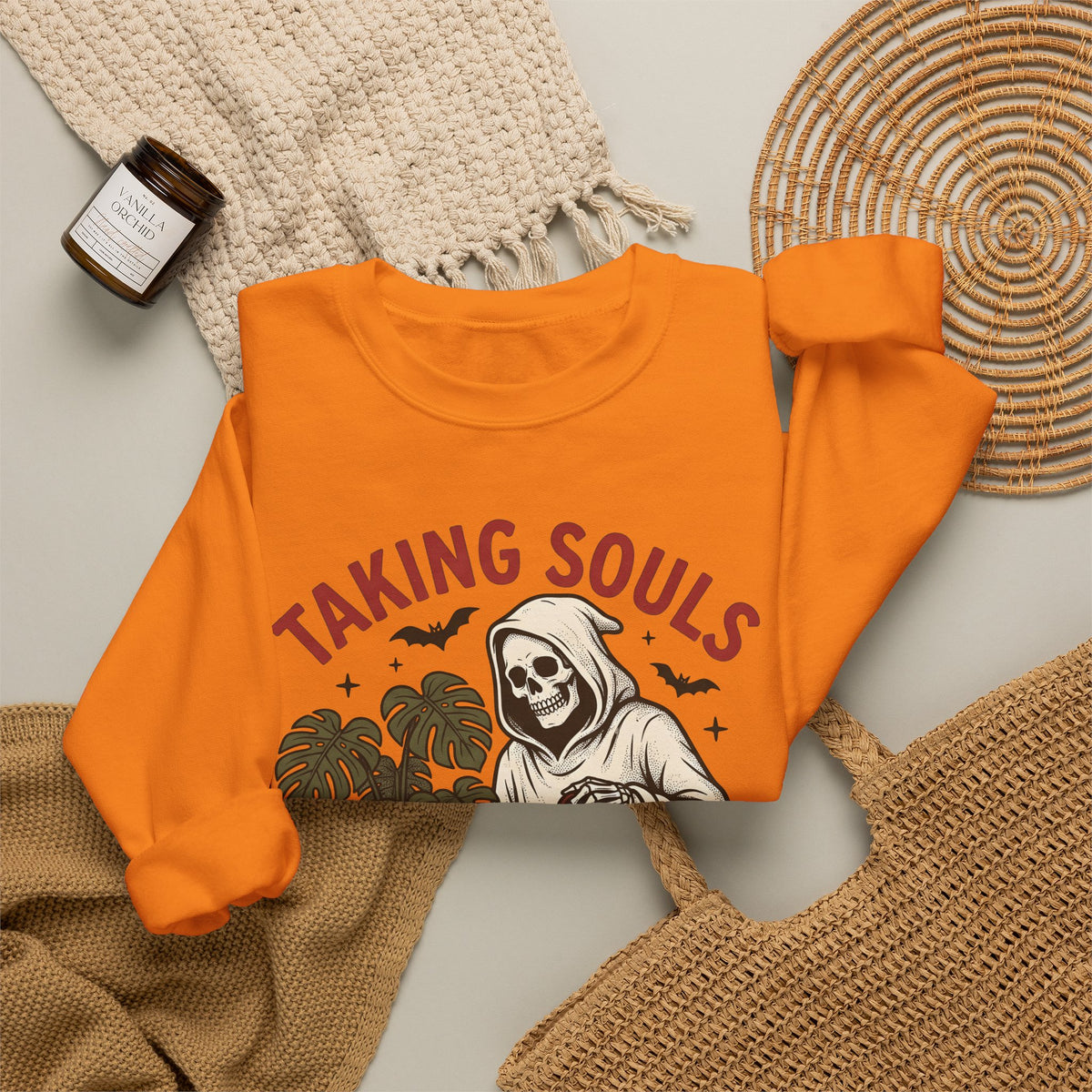 Skull Harvester Sweatshirt Halloween Outdoors Gift Women Classic Sweatshirt Reaper Sweatshirt Horror Fan Skull Sweatshirt Wilderness Graphic Line Art Jungle