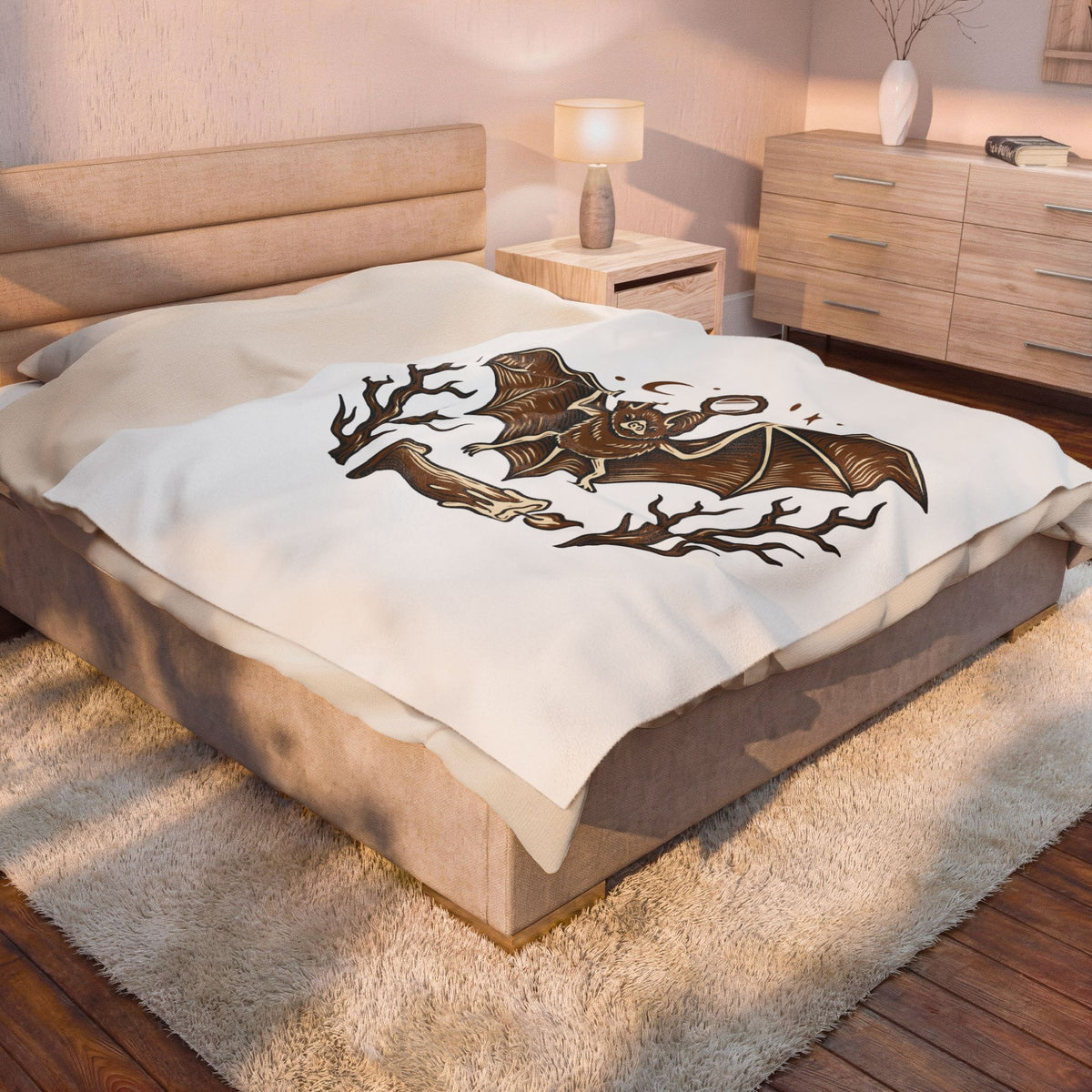 Bat Drawing Blanket Boho Chic Magic Gift Women Creepy Blanket Bat Blanket Bohemian Fan Spooky Blanket Mystical Graphic Sketch Taper Candle Blanket