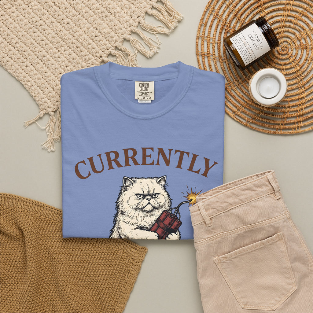 Upset Cat T-Shirt Funny Wildlife Gift Women Old School T-Shirt Angry Cat T-Shirt Humor Fan Vintage T-Shirt Animal Graphic Doodle Explosion T-Shirt