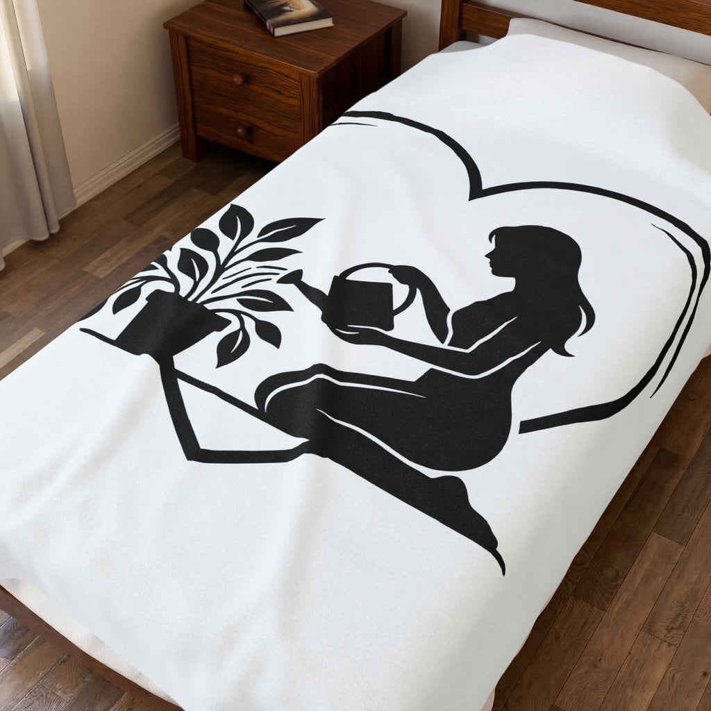 Girl Watering Flower Blanket Moms Plants Gift Women Outline Blanket Gardener Blanket Motherhood Enthusiast Sketch Blanket Botanical Graphic Modern