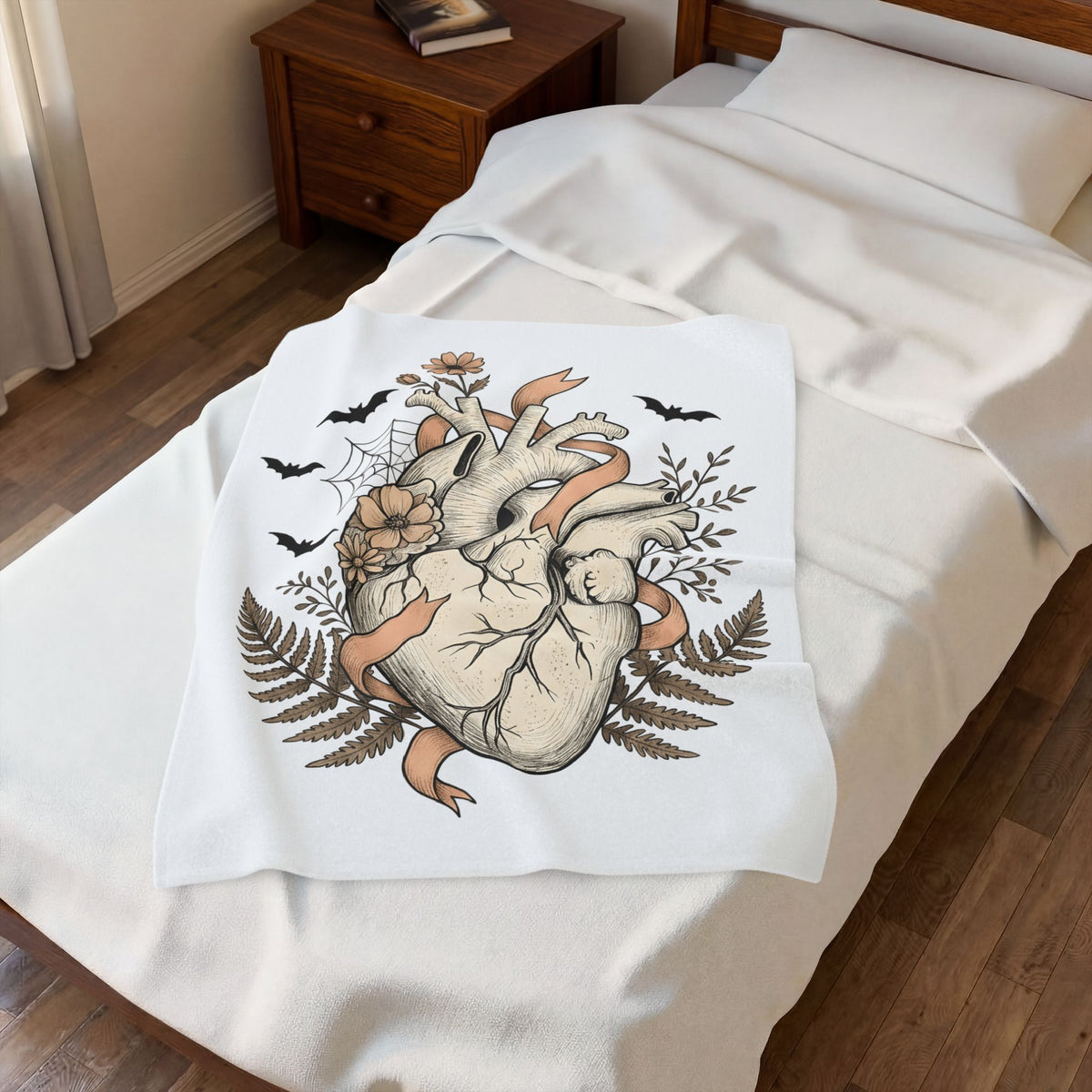 Anatomical Heart Blanket Halloween Gothic Gift Women Tattoo Art Blanket Cardiac Blanket Horror Fan Ink Blanket Dark Graphic Vintage Bats Blanket