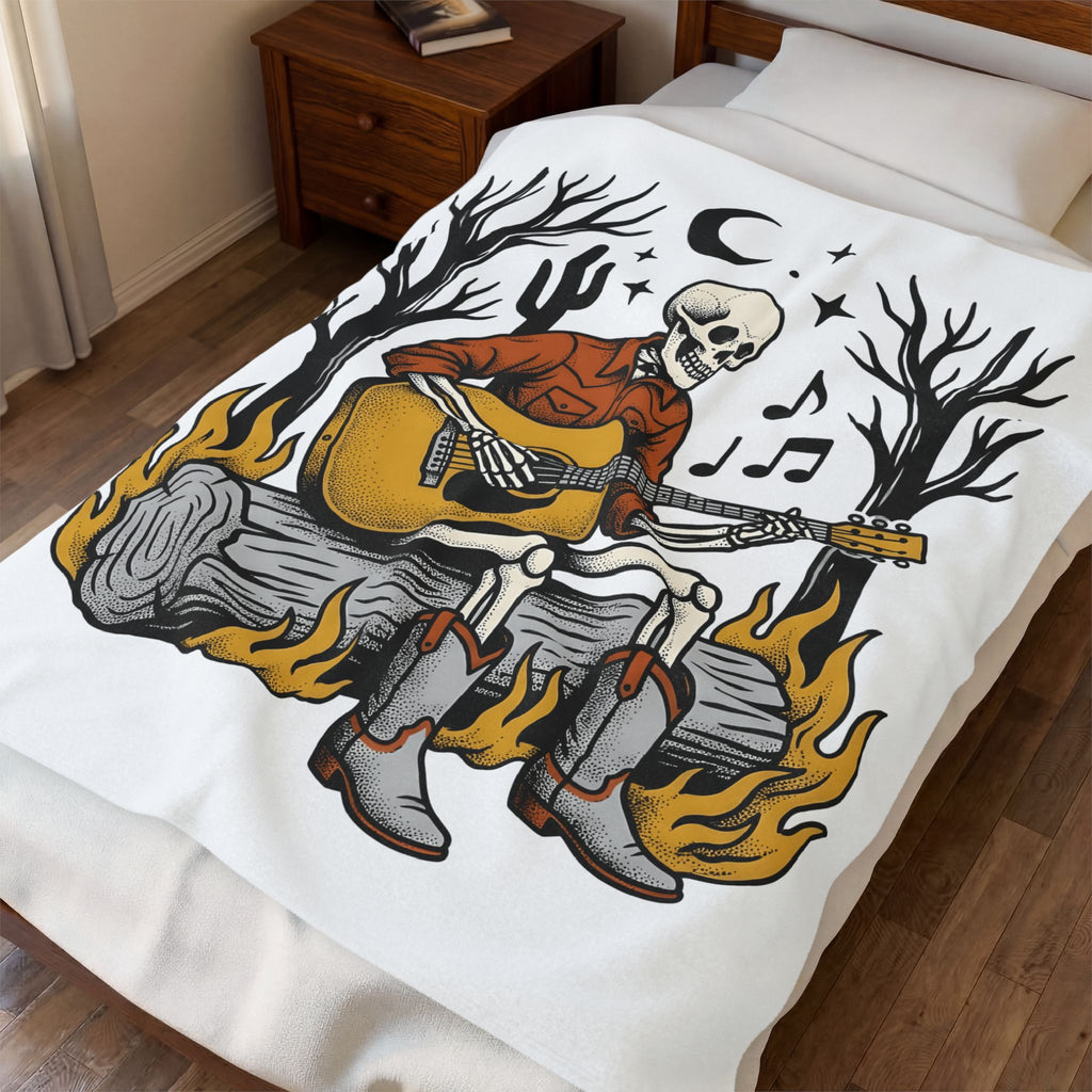 Bony Cowboy Halloween Country Gift Hand Drawn Skeleton Horror Fan Illustrated Country Music Blanket
